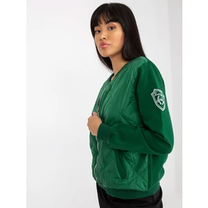 Dark green women's bomber sweatshirt with stitching RUE PARIS