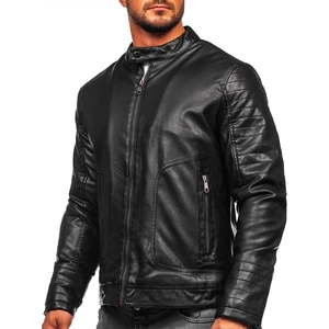Čierna pánska zateplená motorkárska koženková bunda Bolf 92531