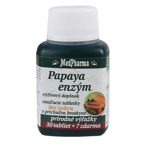 MedPharma Papaya enzym – cucavé pastilky bez cukru s příchutí broskve 30 tbl. + 7 tbl. ZDARMA