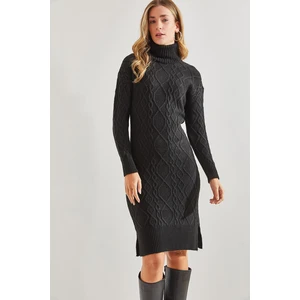 Bianco Lucci Women's Hair Braided Turtleneck Knitwear Dress