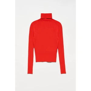 Dilvin 1297 Turtleneck Basic Corduroy Sweater-red