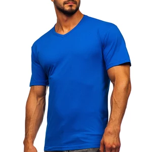 Modré pánske tričko bez potlače s výstrihom do V Bolf 192131