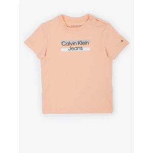 Detské tričko Calvin Klein Jeans oranžová farba, s potlačou