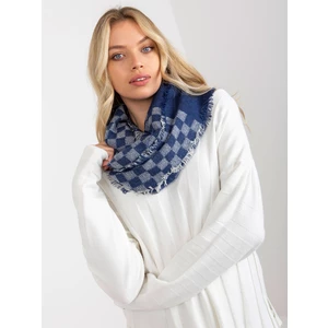 Women's dark blue and white winter scarf with wool