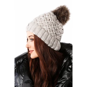 Warm beige winter cap with pompom