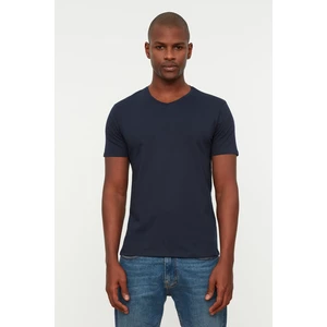 Trendyol Navy Blue Basic Slim V-Neck Short Sleeved T-Shirt. 100% Cotton.