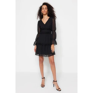 Trendyol Black Waist Opening Mini Dress with Woven Lining and Frills