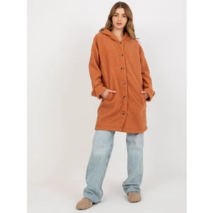 Lady's dark orange plush coat with hood
