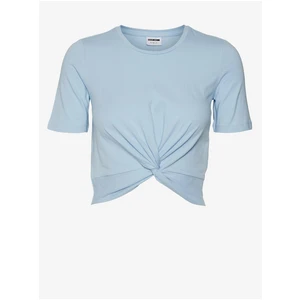 Light blue womens cropped T-shirt with knot Noisy May Twiggi - Women