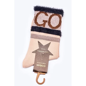 Dámské Bavlněné Ponožky GO-GO S Kožešinou COSAS Béžové
