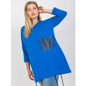 Dark blue long blouse plus size with print