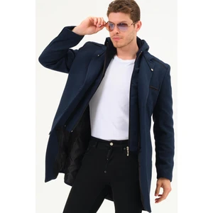 PLT8371 DEWBRRY MEN'S COAT-PLAIN NAVY BLUE