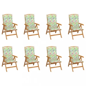 Skládací zahradní židle s poduškami 8 ks teak / látka Dekorhome Květy vzor,Skládací zahradní židle s poduškami 8 ks teak / látka Dekorhome Květy vzor