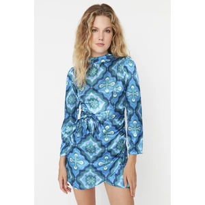 Trendyol Blue Patterned Satin Woven Dress