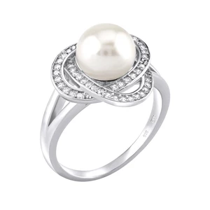 Silvego Strieborný prsteň Laguna s pravou prírodnou bielou perlou LPS0044W 52 mm