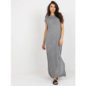 Gray summer knitted dress with slits
