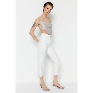 Trendyol Ecru High Waist Weave Bridal Trousers with Shiny Stones