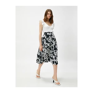 Koton Women's Floral Midi Skirt With Elastic Waist Pleated Pleat