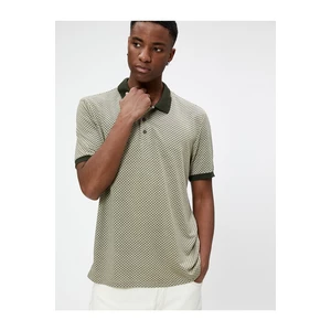 Koton Polo Neck T-Shirt With Buttons, Printed Slim Fit Short Sleeved Cotton
