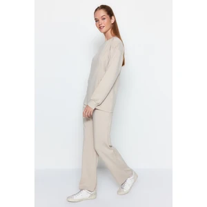 Trendyol Stone Cotton Tunic-Pants Knitted Top and Bottom Set