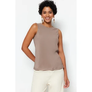Trendyol Stone Pleated Zero Sleeve Regular Fit Knitted Blouse