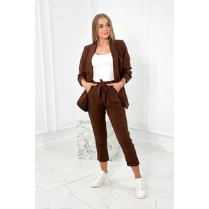 Elegant jacket set with brown tied trousers at the front