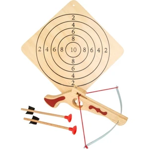 Dřevěná kuš s terčem a šípy