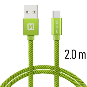 Datový kabel Swissten Textile USB/USB-C, 2,0m, zelený