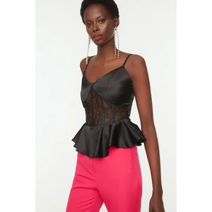 Trendyol Black Lace Detailed Satin Blouse