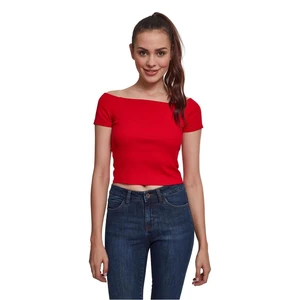 Ladies Off Shoulder Rib Tee fire red