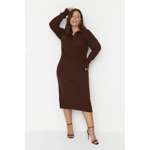 Trendyol Curve Dark Brown Polo Neck Knitwear Dress