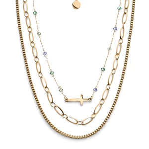 Oliver Weber Luxusný trojitý náhrdelník z pozlátenej ocele Eternal 12256G