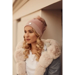 Cap with pompom decorated with pink glitter