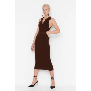 Trendyol Brown Belt Detailed Knitwear Dress