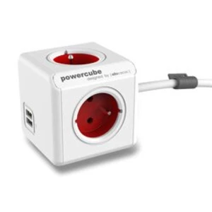 Zásuvka prodluž. PowerCube EXTENDED USB, Red, 4 rozbočka, 2x USB, kabel 1,5m
