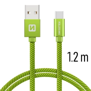 Adatkábel Swissten textil USB-C konnektorral, gyorstöltés támogatással, Green