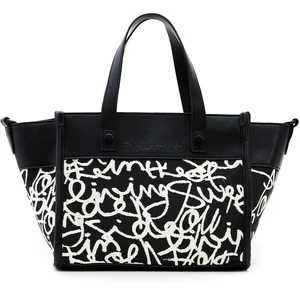 Cream-Black Women's Patterned Handbag Desigual Lettering Guimar Mini - Women