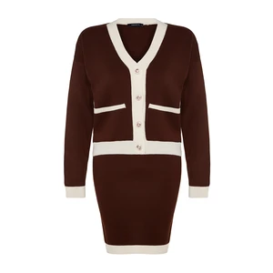 Trendyol Brown Color Block Knitwear Top-Top Set