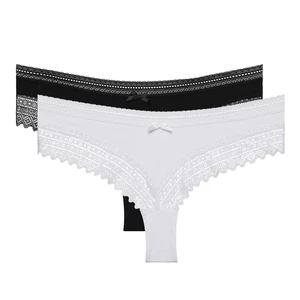 DIM SEXY FASHION BRAZILIAN 2x - Women's cotton brazilky with lace 2 piece - black - white