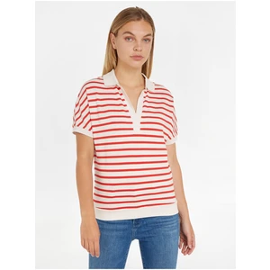 Cream-red women's striped polo shirt Tommy Hilfiger - Women