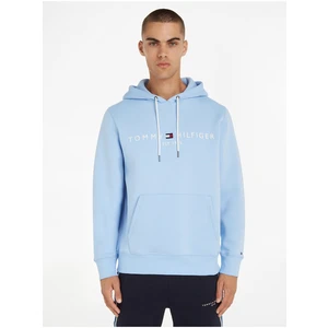 Světle modrá pánská mikina Tommy Hilfiger Tommy Logo Hoody - Pánské