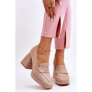 Suede Pumps With Rough Heels Platform Adriel Beige