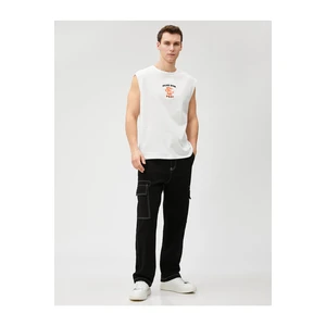 Koton Embroidered Far East Sleeveless T-Shirt. Cotton