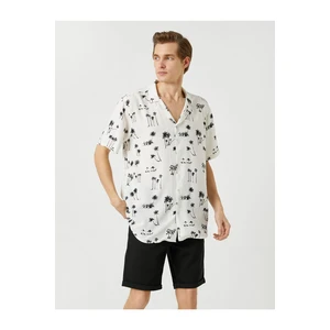 Koton Summer Shirt with Short Sleeves, Turndown Collar Palm Printed