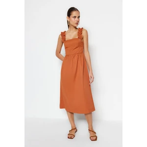 Trendyol Weave Tile Midi Dress With Ruffle Strap Detail