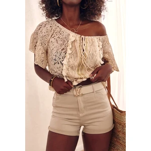 Short, Beige Push Up Denim Shorts