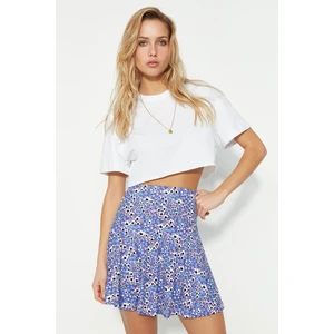 Trendyol Purple Printed Ruffle High Waist Mini Knitted Shorts Skirt