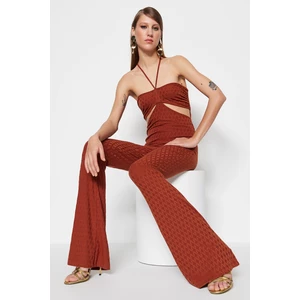 Trendyol Cinnamon Knitted Overalls with Window/Cut Out Detailed, Textured and Patterned