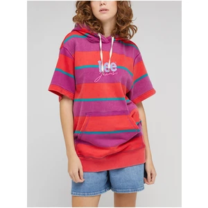 Dark Pink Ladies Striped Short Sleeve Sweatshirt Lee - Women