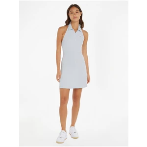 Světle modré dámské šaty Tommy Jeans TJW Zip Thru Polo Dress - Dámské